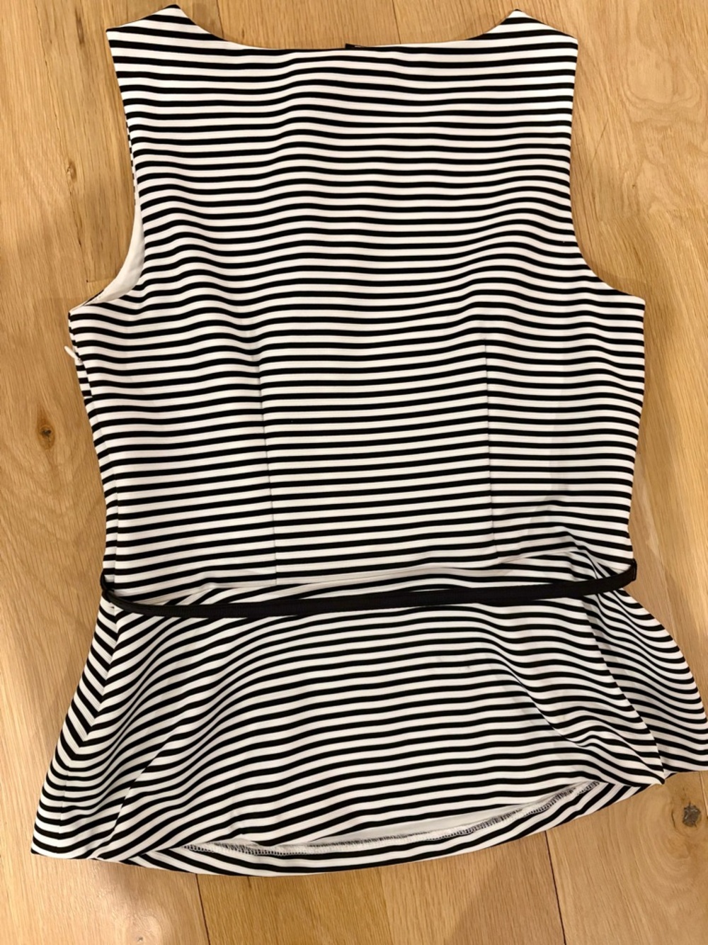 White House Black Market Black & White Striped Belted Peplum Shell - Picture 2 of 6